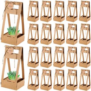 AmazingSpark 24 Pcs Succulent Wrap Bags with Thank You Cards Bulk - Mini Kraft Paper Succulent Gift Box for 2 Inch Pots for Party Favors, Baby Shower, Guests Plant Lovers Gifts (Classic)