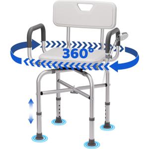 360 Swivel Shower Chair for Inside Shower,500lbs Swivel Shower Chair with Arms andBack, Adjustable Height Shower Chair forElderly and Disabled with Stable Non-SlipDesign Bathroom Tub Stool