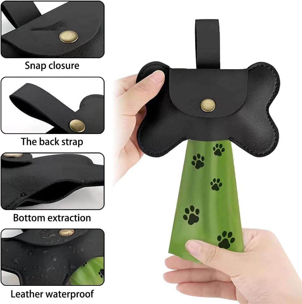 Dog Poop Bag Holder Dispenser Reusable Leash Attachment for Convenient Waste Collection for Walking Outdoor Pet Accessory Black, 2 Pack