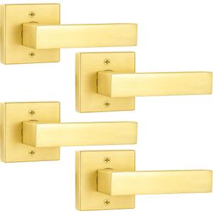 Dummy Door Knob Interior Gold Dummy Door Handles Dummy Door Lever Satin Brass (4 Pack,Half-Dummy) (Dummy 4 Pack)