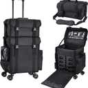 Stagiant Professional Rolling Makeup Case Soft Sided Cosmetology Organizer Wheeled Nylon Train Case Portable Travel Supply Station for Makeup Artist Nail Technician Hair Stylist Crafters