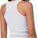 GEMBERA Womens Scoop Neck Sleeveless Racerback Ribbed Knit Slim Fitted Basic Tank Top Shirt (White, L)