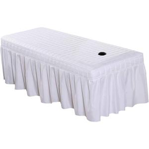 1pcs Solid Beauty Salon Bedskirt ONLY for Salon Massage Table Bed Sheet Bedspread SPA Beauty Bed Sheet Full Cover with Hole, 74.8x31.4inch (White)