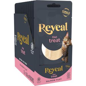 Reveal Natural Cat Treats, 12 Count Single Ingredient Treat for Cats, Grain Free, Whole Salmon Loin, 1.06 oz Bags (EXP 01/23/27)