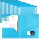 Henoyso 36 Pcs Plastic Folders with Clear Front Pockets Heavy Duty File Folders with 2 Pockets and Card Slot for Student Communication School Office Presentation Report (Light Blue)