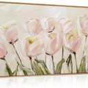 CHDITB Tulip Floral Framed Canvas Wall Art, 20"X40" Watercolor Flower Pink Tulip Textured Oil Painting, Modern Wildflower Wall Decor, Large Pink Floral Artwork for Living Room, Bedroom, Office