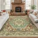 RELEANY Area Rugs Square 8ft Washable Non-Slip, Floral Vintage Distress Print Pattern Medallion Carpet for Living Room Bedroom Dining Room, Brick Red Rust Neutral Brown Burnt Orange Green