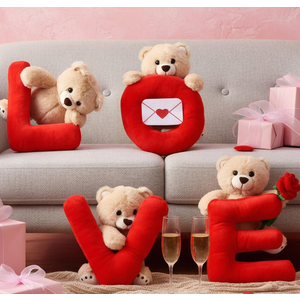 10" Stuffed Love Teddy Bear Plush Table Decoration, Romantic Stuffed Animals Cute Plush Gift for Girlfriend Couples, Valentine Galentines Wedding Party Decor