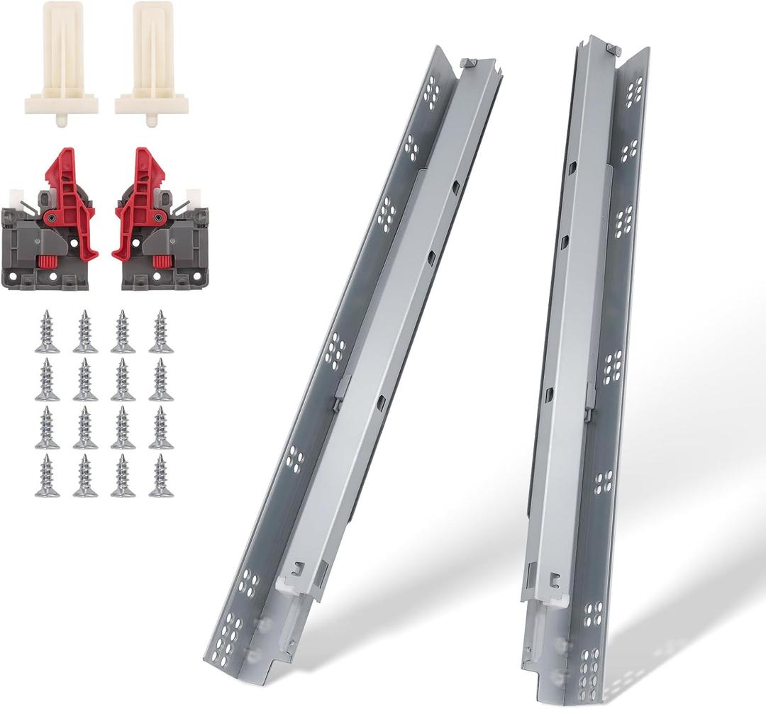 Knobonly 2 Pair Undermount Drawer Slides 21" Soft Close 3 Folds Full Extension Drawer Rails, Mounting Screws and Adjustable Locking Device Included, 85 lb Load Capacity