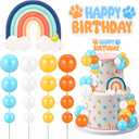 30 Pcs Blue Rainbow Cake Toppers with Blue Orange Ball Happy Birthday Cake Toppers for Birthday Wedding Party Supplies