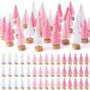 Sumind 48 Pcs 1.78 Inch Mini Christmas Trees Decor Artificial Bottle Brush Trees with Sisal Wooden Base Frost Mini Pine for Xmas Winter Table Crafts Party DIY Gift(Pink, White)