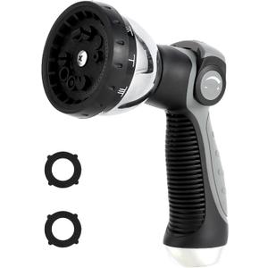 Garden Water Hose Nozzle Metal Heavy Duty Sprayer Thumb Control with 10 Spray Modes Suitable for Watering Plants, Iawn and Garden, Car Washing, Cleaning, Showering Pets and Outdoor Fun, Gray