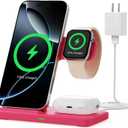 3 in1 Wireless Charger for iphoneAir17 16 15 14 13 12 11 XR 8, Apple Charging Station for AppleWatch 10/9/Ultra/8/7/SE/6/5/4 & AirPods Series, Wireless Charging Station for Multiple Devices Apple (Red)