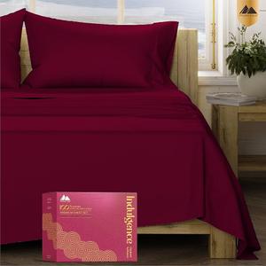 Mayfair Linen 100% Egyptian Cotton Queen Sheet Set  Luxury 1200 High Thread Count Egyptian Cotton Sheets Queen Size (4 PC, Burgundy), Silky Soft, Cooling, 17" Deep Pocket Sateen Weave Hotel Bedding