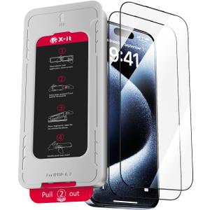 X-it 2-Pack Screen Protector for iPhone 14 Plus(6.7"), 9H+ Tempered Glass, Auto-Dust Removal, Military Grade Protection, Bubble-Free, Full Coverage, Case Friendly