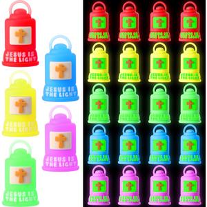 Halloscume 25 Pcs Vbs 2026 Jesus is The Light Lanterns Figures Glow in Dark Jesus Lights The Way Sign Christian Religious Gift Hide and Seek Sunday School Favor (Partially Glowing,Multicolor)