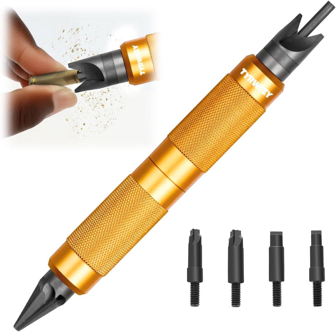 Case Prep Multitool, Case Chamfer Deburring Tools for Reloading, Primer Pocket Reamers and Cleaners for Removing Crimps (Orange)