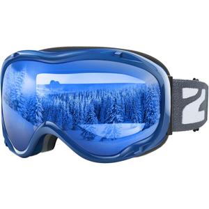 ZIONOR Lagopus B1 Ski Goggles OTG Anti fog Snow Goggles UV Protection Snowboard Goggles for Men Women Adult Youth (One Size, A7-vlt 26% Blue Frame Clear Blue Lens)