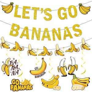 Banana Party Decorations Banana Birthday Decorations Let's Go Bananas Banner Hanging Swirls for Fruit Themed Party Decorations