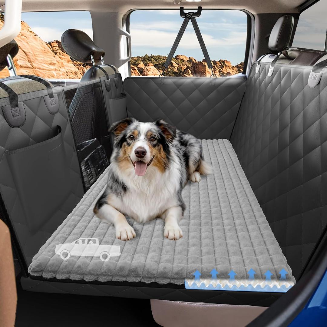 Btefd Truck Back Seat Extender for Dogs - Hard Bottom Thick Egg Crate Foam Fuzzy Blanket Mat Pet Car Seat Covers, Sturdy Backseat Trucks Dog Bed for Travel, Waterproof, Size: XL - for Full Size Crew Cab Truck / Full Size