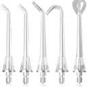 WELLFINE Water Dental Flossers Replacement Jet Tips Compatible with Oral Irrigators, Standard Jet Tip x 2, Curved Nozzle x 2, Orthodontic Jet Tip x 1, Tongue Scraper x 1