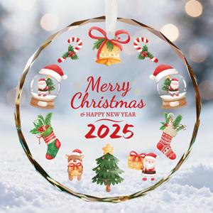 Merry Christmas Christmas Ornaments, 2025 Glass Christmas Ornament, 3 Inch Crystal Round Tree Decoration with Gift Box, Holiday Keepsake Gift for Family & Friends