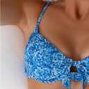 SOLY HUX Women's 2 Piece Bikini Sets Boho Floral Print Underwire Swimsuit Tie Front Cut Out Bathing Suit (Blue, M)