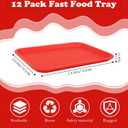 Fast Food Tray,12 Pack Plastic Serving Tray, Restaurant & Cafeteria Tray for Kitchen, Coffee Table, Party, Durable Non-Slip Black Food Trays, Reusable & Stackable,13.8x10.5 Inch (Red)