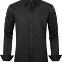 J.VER Men's Dress Shirts Solid Long Sleeve Stretch Wrinkle-Free Formal Shirt Business Casual Button Down Shirts (Medium, Black)