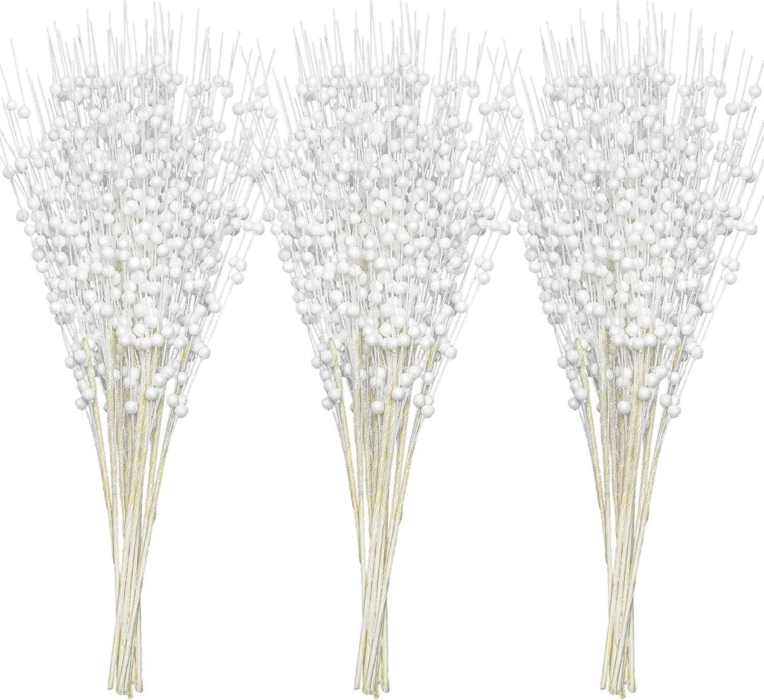 Joiedomi 24 Pcs Christmas Tree Berry Stem (White), Decorative Bead Sticks, Glittery Twigs, Picks, Branches for Christmas Tree, Small Vase, Holiday, Wedding, Party (17 Inches, White)