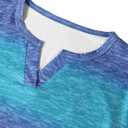 SOFIA'S CHOICE Women Ombre Long Sleeve T Shirts Women Basic Casual V Neck Shirts Blue Pink Large (L)