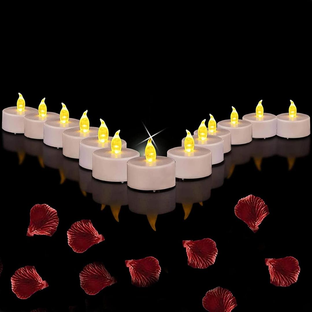Battery Operated Tea Lights Candles: 24 Pack Realistic and Bright Flickering Holiday Gift Flameless Candles LED Electric Tea Candles for Seasonal & Wedding Party Home Decoration (Warm Yellow)