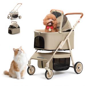 Dog Cat Stroller for Small & Medium Pets up to 55 lbs, Foldable Pet Stroller with Detachable Carrier, 4 Swivel Wheels, Adjustable Handle & Canopy