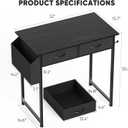 DUMOS 32" Home Office Computer Desk with Drawers, Small Gaming Writing Study Table with Storage Side Bag, Headphone Hook and Adjustable Feet for Bedroom Black