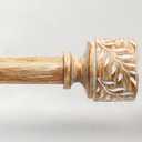 Boho Wood Curtain Rods for Windows 48 to 84 Inch, 1" Diameter Adjustable Heavy Duty Curtain Rod with Imitation Wooden Grain Leaf Pattern Finials, Rustic Decorative Drapery Rods, Size 32"-90"
