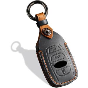 Leather Key Fob Cover, Compatible with Subaru Forester CrossTrek Outback Ascent Legacy Impreza WRX BRZ STI, etc, Retro Style No Screw Design Smart Key Holder Protector(4 Button, Black)