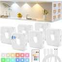 GBEAST 6 Pack Under Cabinet Lighting, Puck Lights with Remote,Motion Sensor Light Indoor,3 Color Temps & 9 RGB Colors Dimmable Closet Light,Rechargeable Under Counter Lights for Kitchen,Bedroom,Shelf