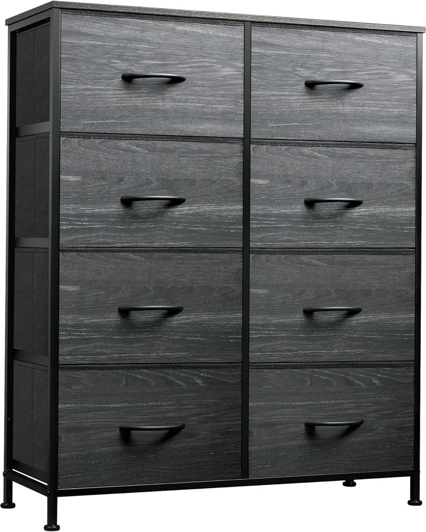 WLIVE Fabric Dresser for Bedroom, Tall Dresser with 8 Drawers, Storage Tower with Fabric Bins, Double Dressers, Chest of Drawers for Closet, Living Room, Dormitory, Charcoal Black Wood Grain Print