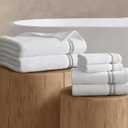 Madison Park 6 Piece Bath Towel Set 600 GSM, 100% Cotton Terry, Highly Absorbent Quick Dry Bathroom Towels with Hotel Style Border, Soft Plush Bath Hand Washcloth Set, Silver