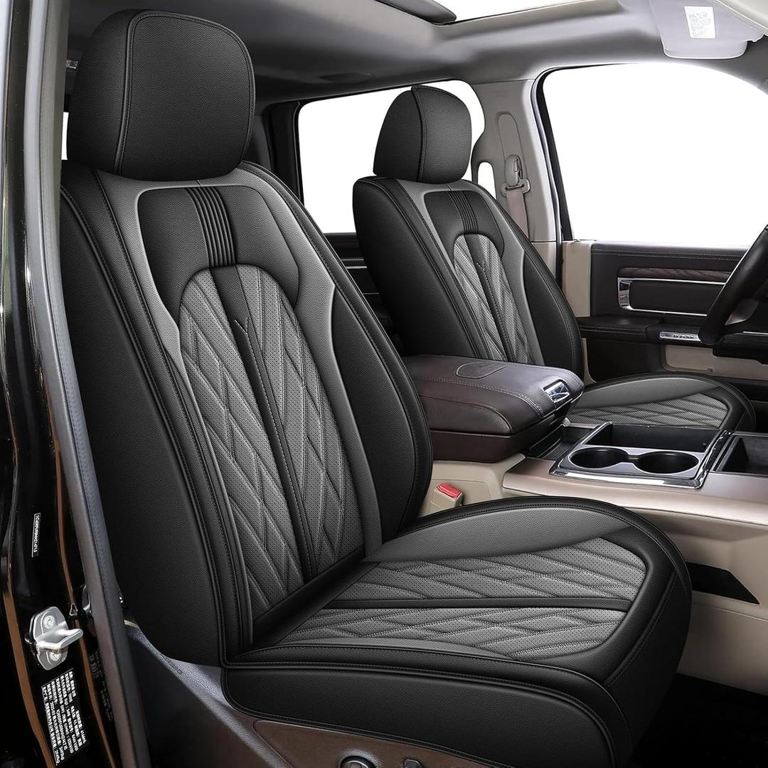 Seat Covers Fit for Dodge RAM 1500 2002-2024 2025 2026: Compatible with RAM 1500 2500 3500 Car Seat Cover Truck Pickup Crew Double Quad Cab (Curved Bench, Full Set, Black & Grey)