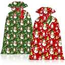 2 Pcs Large Gift Bags Xmas Santa Snowman Gift Bag Oversized Plastic Storage Bags 48"x 36" for Huge Big Gifts Presents Wrapping Kids Bicycle Bike Goodie Bags, Birthday, Party, New Parents Baby Shower