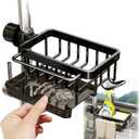 Sink Organizer Rack for Kitchen and Bathroom, 2025 New Stainless Steel Detachable Hanging Faucet Drain Rack with Drip Tray Faucet Sponge Holder for Bathroom (Black, Right)