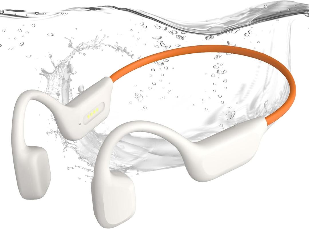 Swimming Headphones, IPX8 Waterproof Bone Conduction Headphone Wireless Underwater Earbuds with 32GB Memory for Swimming, Cycling, Marathon (Orange)