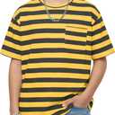 Boys Oversized Striped T-Shirt with Chest Pocket Short Sleeve Crew Neck Casual Summer Tee for Boys 5-14 (Yellow)