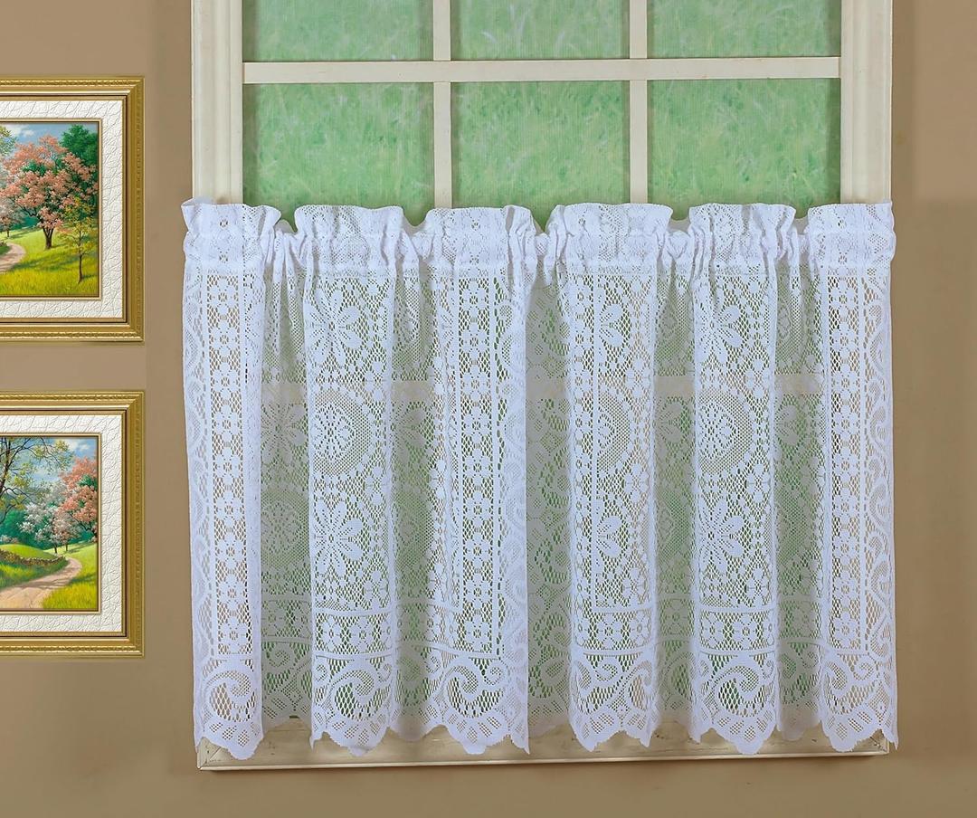 Today's Curtain Hopewell Premium Lace Tier 24", White, 58W x 24L