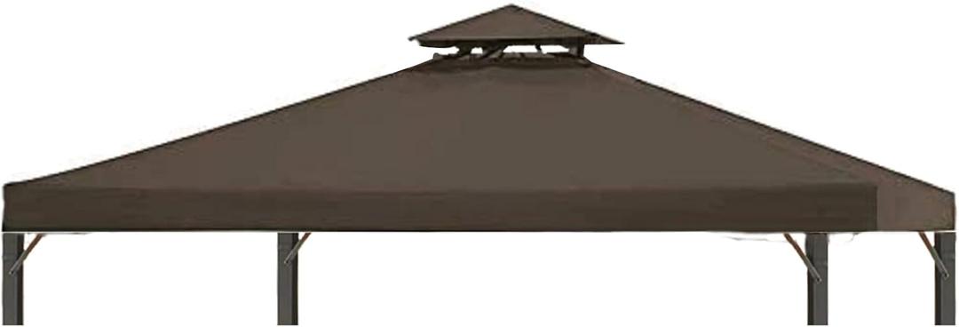 Gazebo Replacement Top 10x10 FT, Gazebo Canopy Replacement Cover for 2 Tier Outdoor Patio Garden Tent Frames,Canopy Cover with Air Vent, Brown