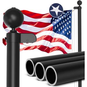 100 MPH Flagpole Kit 12 Gauge 2mm Thick, Flag Pole Hardware Black for Outside In Ground Use, with Flag, Pulley and Rope 25FT