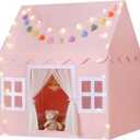 Kids Play Tent Indoor: with Mat, Tassel Garland, Star Lights - Pink Girl Tent Playhouse for Toddlers Kids Toys for Boy Girl Birthday Gift for Kids