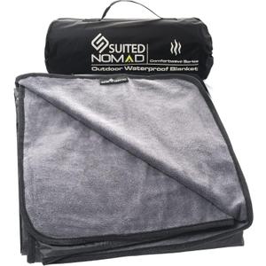 SUITEDNOMAD Large Waterproof Outdoor Stadium Blanket, Windproof and Warm Extra Thick Fleece or Quilted Sherpa, Great for Cold Weather Camping, Picnic, Sports, Festivals (Slate Grey)