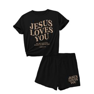 WDIRARA Girl's 2 Piece Outfits Letter Graphic Short Sleeve Tee Shorts Set Tracksuit Black and Brown 12Y (Black)
